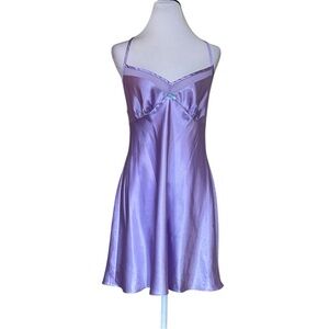 NEW Lavender Satin Chemise blue satin bow semi sheer chiffon trim Sz M 8-10